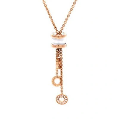 Pre-owned Bvlgari  Bvlgari B.zero1 3 Charm Necklace 18k Rose Gold And Ceramic And Diamonds