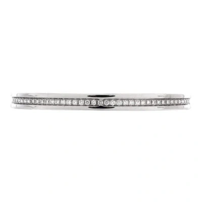 Pre-owned Bvlgari  Bvlgari B.zero1 Cuff Bracelet 18k White Gold With Pave Diamonds In Silver