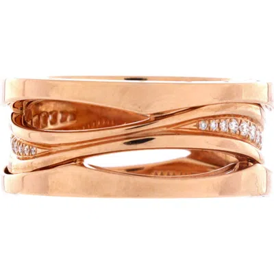 Pre-owned Bvlgari  Bvlgari B.zero1 Design Legend Zaha Hadid Three Band Ring 18k Rose Gold With Diamonds
