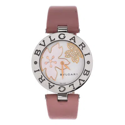Pre-owned Pre-owned Bvlgari  Bvlgari B.zero1 Flower Motif Quartz Watch Stainless Steel And Leather With Diamond Dial An In Metallic Silver