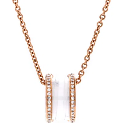 Pre-owned Bvlgari  Bvlgari B.zero1 Pendant Necklace 18k Rose Gold And Ceramic With Diamonds