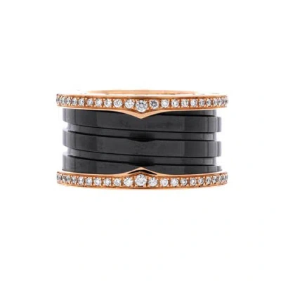 Pre-owned Bvlgari  Bvlgari B.zero1 Three Band Ring 18k Rose Gold And Ceramic With Diamonds