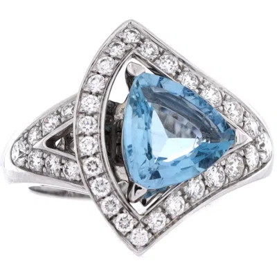 Pre-owned Bvlgari  Bvlgari Divas' Dream Openwork Ring 18k White Gold With Diamonds And Aquamarine