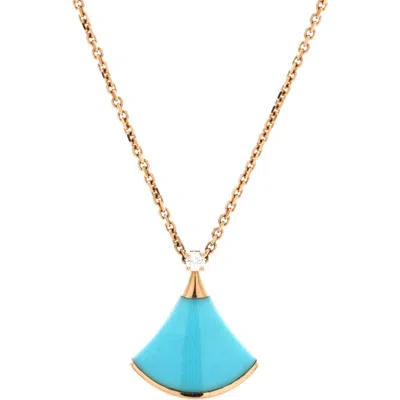 Pre-owned Bvlgari  Bvlgari Divas' Dream Pendant Necklace 18k Rose Gold With Turquoise And Diamond Small