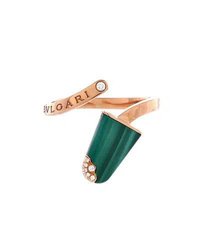Pre-owned Pre-owned Bvlgari  Bvlgari Gelati Ring 18k Rose Gold With Malachite And Diamonds In Pink