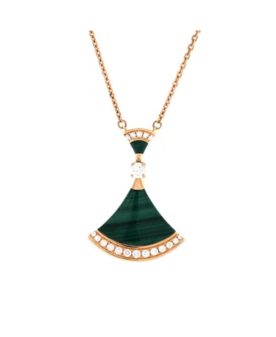 Pre-owned Pre-owned Bvlgari  Bvlgari Large Divas' Dream Pendant Necklace 18k Rose Gold With Malachite And Diamonds, 17. In Pink
