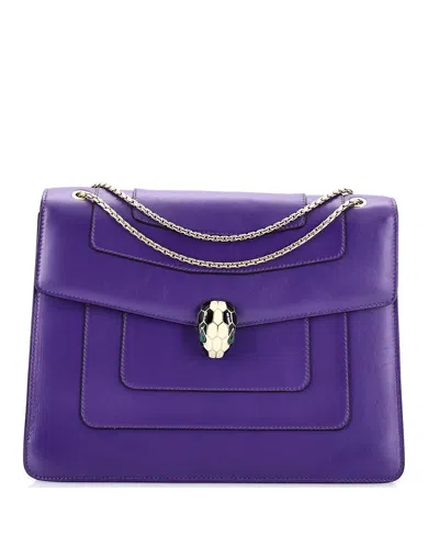 Pre-owned Pre-owned Bvlgari  Bvlgari Large Serpenti Forever Square Shoulder Bag Leather In Purple