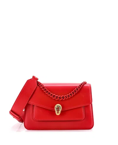Pre-owned Pre-owned Bvlgari  Bvlgari Medium Serpenti Forever Maxi Chain Crossbody Bag Leather In Red