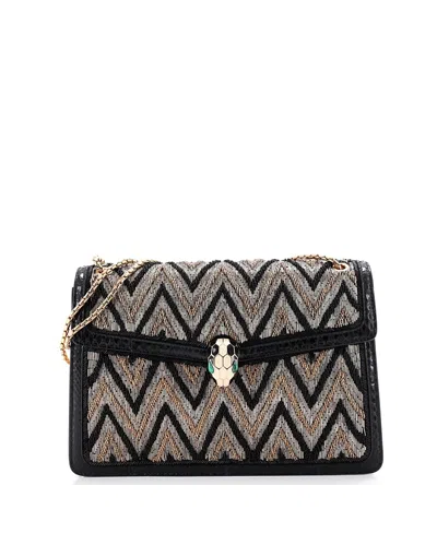 Pre-owned Pre-owned Bvlgari  Bvlgari Medium Serpenti Forever Shoulder Bag Embellished Python Embossed Leather
