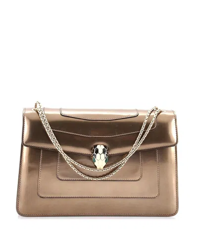 Pre-owned Pre-owned Bvlgari  Bvlgari Medium Serpenti Forever Shoulder Bag Metallic Leather In Gold