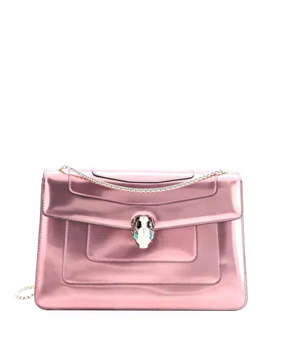Pre-owned Pre-owned Bvlgari  Bvlgari Medium Serpenti Forever Shoulder Bag Metallic Leather In Pink