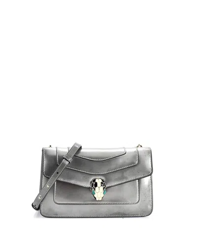 Pre-owned Pre-owned Bvlgari  Bvlgari Medium Serpenti Forever Shoulder Bag Metallic Leather In Silver