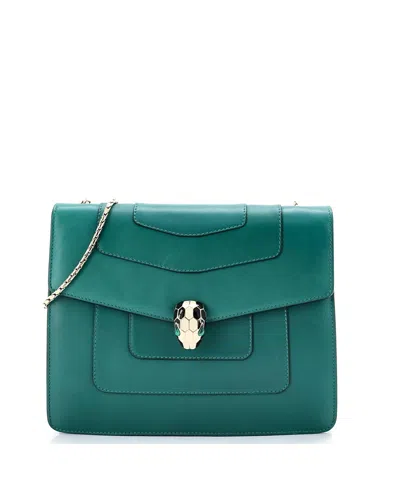 Pre-owned Pre-owned Bvlgari  Bvlgari Medium Serpenti Forever Square Shoulder Bag Leather In Green