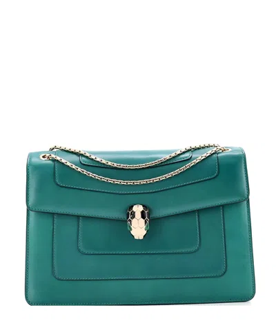 Pre-owned Pre-owned Bvlgari  Bvlgari Medium Serpenti Forever Square Shoulder Bag Leather In Green