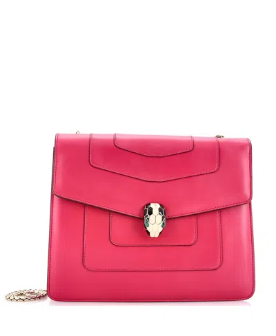 Pre-owned Pre-owned Bvlgari  Bvlgari Medium Serpenti Forever Square Shoulder Bag Leather In Pink