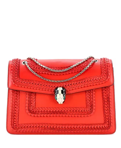 Pre-owned Pre-owned Bvlgari  Bvlgari Medium Serpenti Forever Square Shoulder Bag Plisse Leather In Red