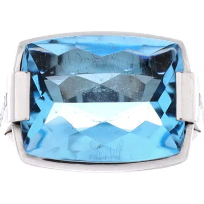 Pre-owned Bvlgari  Bvlgari Metropolis Ring 18k White Gold And Blue Topaz In Metallic Gold