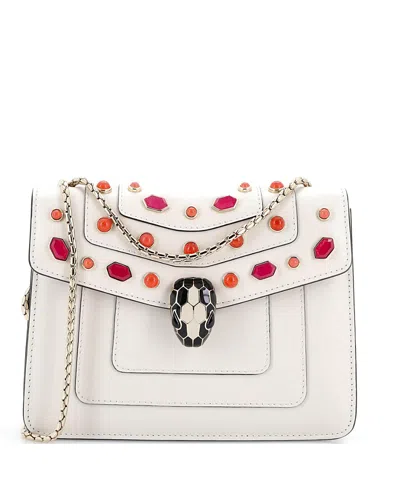 Pre-owned Pre-owned Bvlgari  Bvlgari Mini Serpenti Forever Shoulder Bag Embellished Leather In White