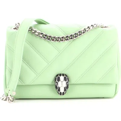 Pre-owned Pre-owned Bvlgari  Bvlgari Serpenti Cabochon Shoulder Bag Diagonal Quilted Leather Small In Green