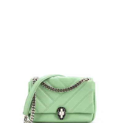 Pre-owned Pre-owned Bvlgari  Bvlgari Serpenti Cabochon Shoulder Bag Diagonal Quilted Leather Small In Green