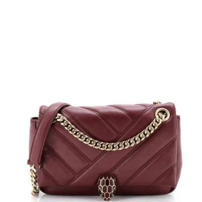 Pre-owned Bvlgari  Bvlgari Serpenti Cabochon Shoulder Bag Diagonal Quilted Leather Small In Red