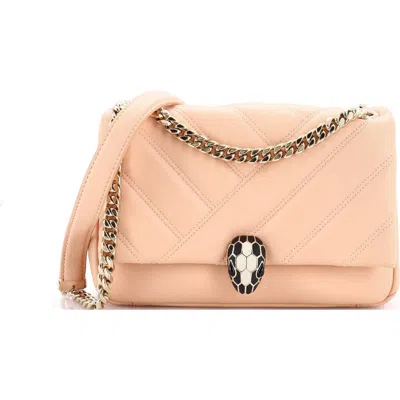 Pre-owned Pre-owned Bvlgari  Bvlgari Serpenti Cabochon Shoulder Bag Diagonal Quilted Leather Small In White