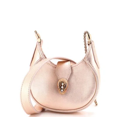Pre-owned Bvlgari  Bvlgari Serpenti Ellipse Crossbody Bag Leather Micro In Metallic Gold