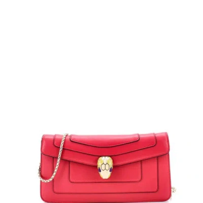 Pre-owned Bvlgari  Bvlgari Serpenti Forever Chain Clutch Leather In Pink