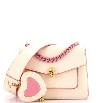 Pre-owned Bvlgari  Bvlgari Serpenti Forever Maxi Chain Heart Pouch Crossbody Bag Leather Small In White
