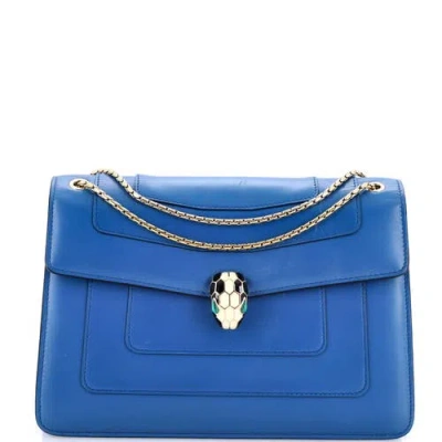 Pre-owned Bvlgari  Bvlgari Serpenti Forever Shoulder Bag Leather Medium In Blue