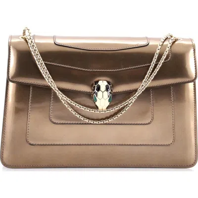 Pre-owned Pre-owned Bvlgari  Bvlgari Serpenti Forever Shoulder Bag Metallic Leather Medium In Gold
