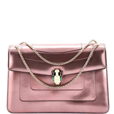 Pre-owned Pre-owned Bvlgari  Bvlgari Serpenti Forever Shoulder Bag Metallic Leather Medium In Pink