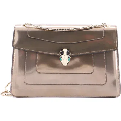 Pre-owned Bvlgari  Bvlgari Serpenti Forever Shoulder Bag Metallic Leather Medium In Silver