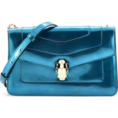 Pre-owned Bvlgari  Bvlgari Serpenti Forever Shoulder Bag Metallic Leather Small In Blue