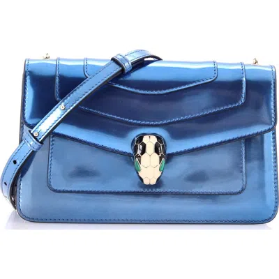 Pre-owned Bvlgari  Bvlgari Serpenti Forever Shoulder Bag Metallic Leather Small In Blue