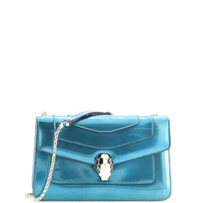 Pre-owned Pre-owned Bvlgari  Bvlgari Serpenti Forever Shoulder Bag Metallic Leather Small In Blue