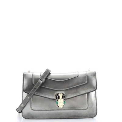 Pre-owned Bvlgari  Bvlgari Serpenti Forever Shoulder Bag Metallic Leather Small In Metallic Silver