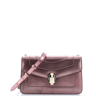 Pre-owned Bvlgari  Bvlgari Serpenti Forever Shoulder Bag Metallic Leather Small In Metallic Silver