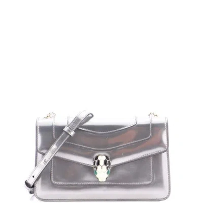 Pre-owned Pre-owned Bvlgari  Bvlgari Serpenti Forever Shoulder Bag Metallic Leather Small In Metallic Silver