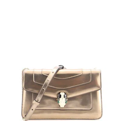 Pre-owned Pre-owned Bvlgari  Bvlgari Serpenti Forever Shoulder Bag Metallic Leather Small In Metallic Silver