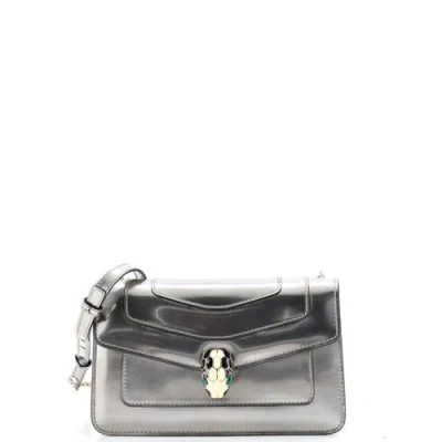 Pre-owned Bvlgari  Bvlgari Serpenti Forever Shoulder Bag Metallic Leather Small In Silver