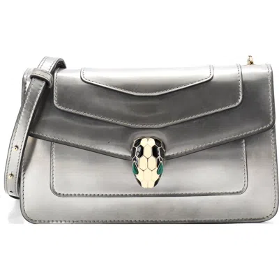Pre-owned Bvlgari  Bvlgari Serpenti Forever Shoulder Bag Metallic Leather Small In Silver