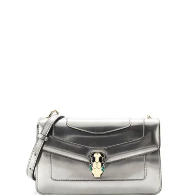 Pre-owned Bvlgari  Bvlgari Serpenti Forever Shoulder Bag Metallic Leather Small In Silver
