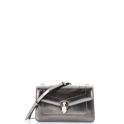 Pre-owned Bvlgari  Bvlgari Serpenti Forever Shoulder Bag Metallic Leather Small In Silver