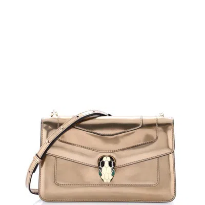 Pre-owned Pre-owned Bvlgari  Bvlgari Serpenti Forever Shoulder Bag Metallic Leather Small In White