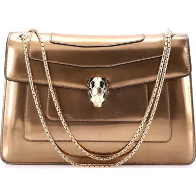 Pre-owned Bvlgari  Bvlgari Serpenti Forever Shoulder Bag Patent Medium In Metallic Gold