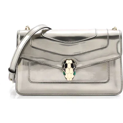 Pre-owned Pre-owned Bvlgari  Bvlgari Serpenti Forever Shoulder Bag Patent Small In Metallic Silver