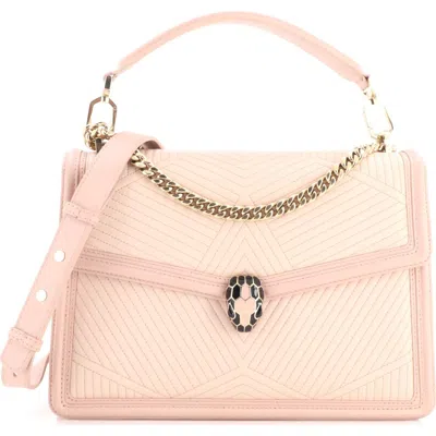 Pre-owned Pre-owned Bvlgari  Bvlgari Serpenti Forever Shoulder Bag Quilted Leather Medium In White