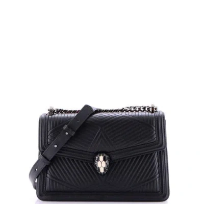 Pre-owned Bvlgari  Bvlgari Serpenti Forever Shoulder Bag Quilted Leather Small In Black