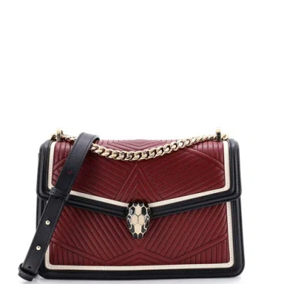 Pre-owned Bvlgari  Bvlgari Serpenti Forever Shoulder Bag Quilted Leather Small In Burgundy
